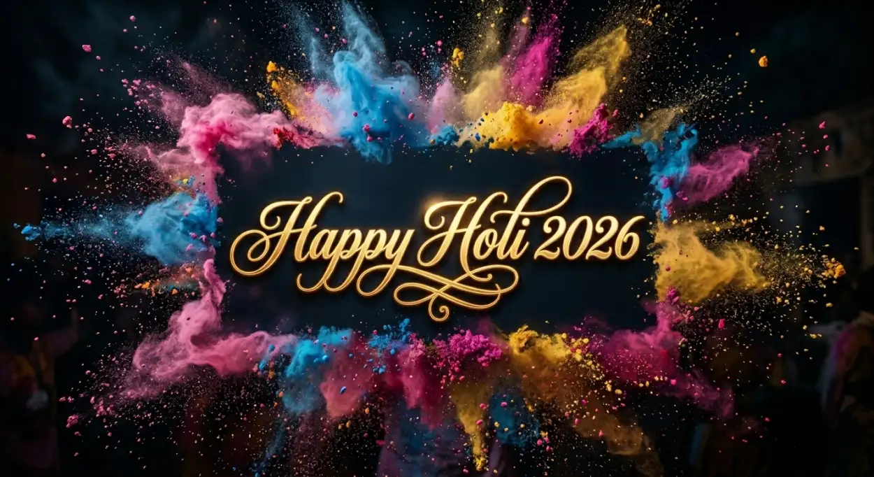 happy holi 2026 greeting card colorful typography 2