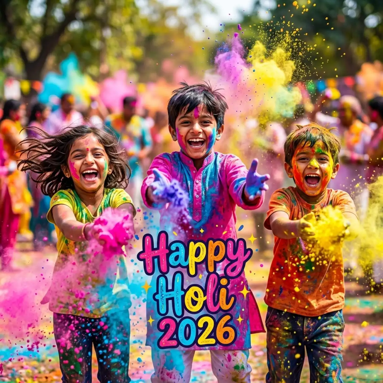 happy holi 2026 photo colorful rain effect