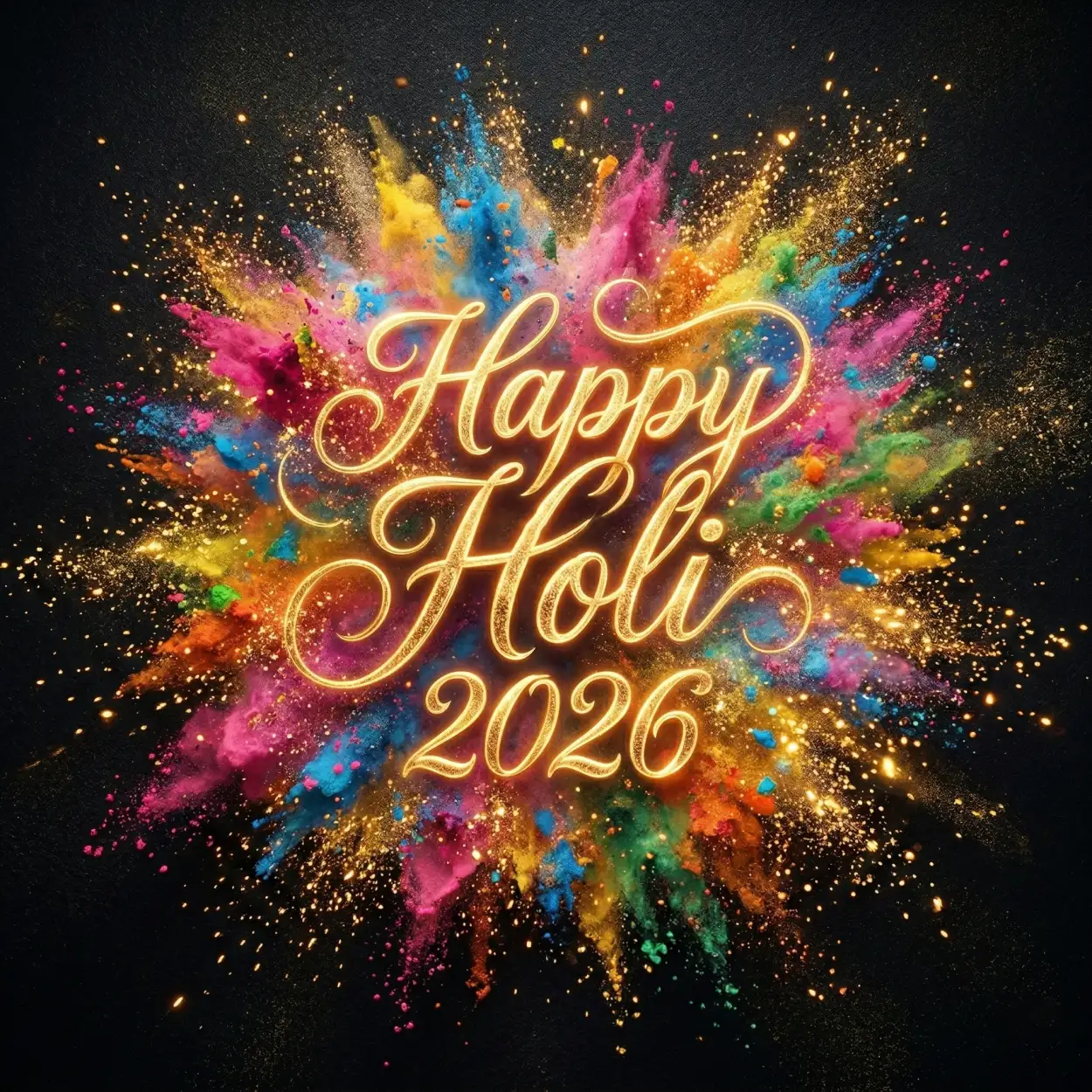 happy holi 2026 photo gold calligraphy