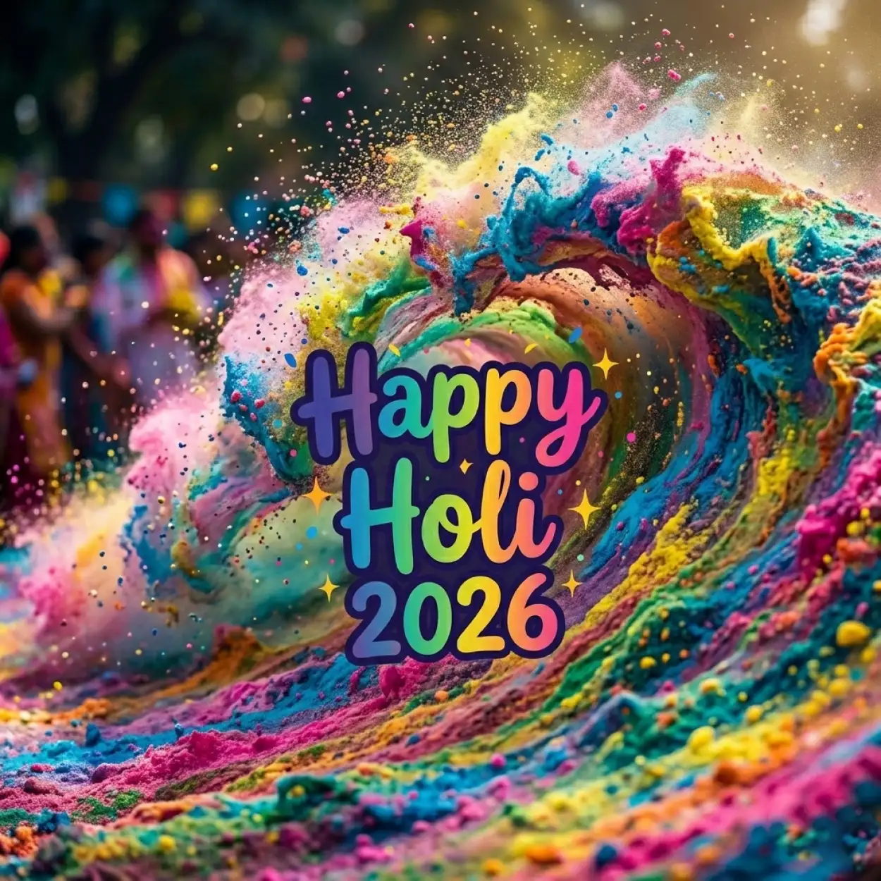 happy holi 2026 photo realistic powder splash
