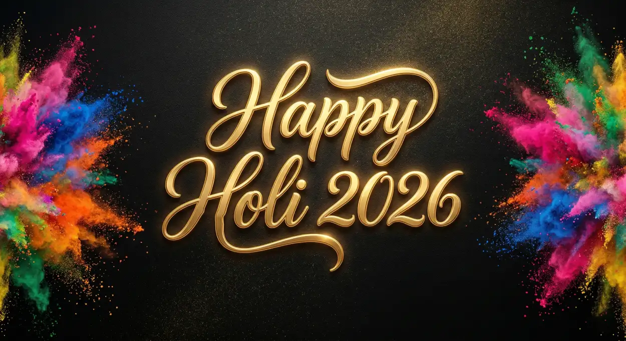 happy holi 2026 photo stylish font
