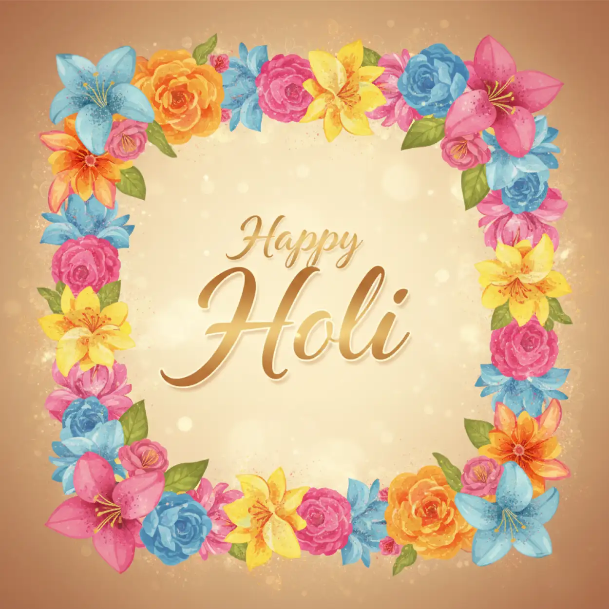 happy holi greeting card floral border design 2