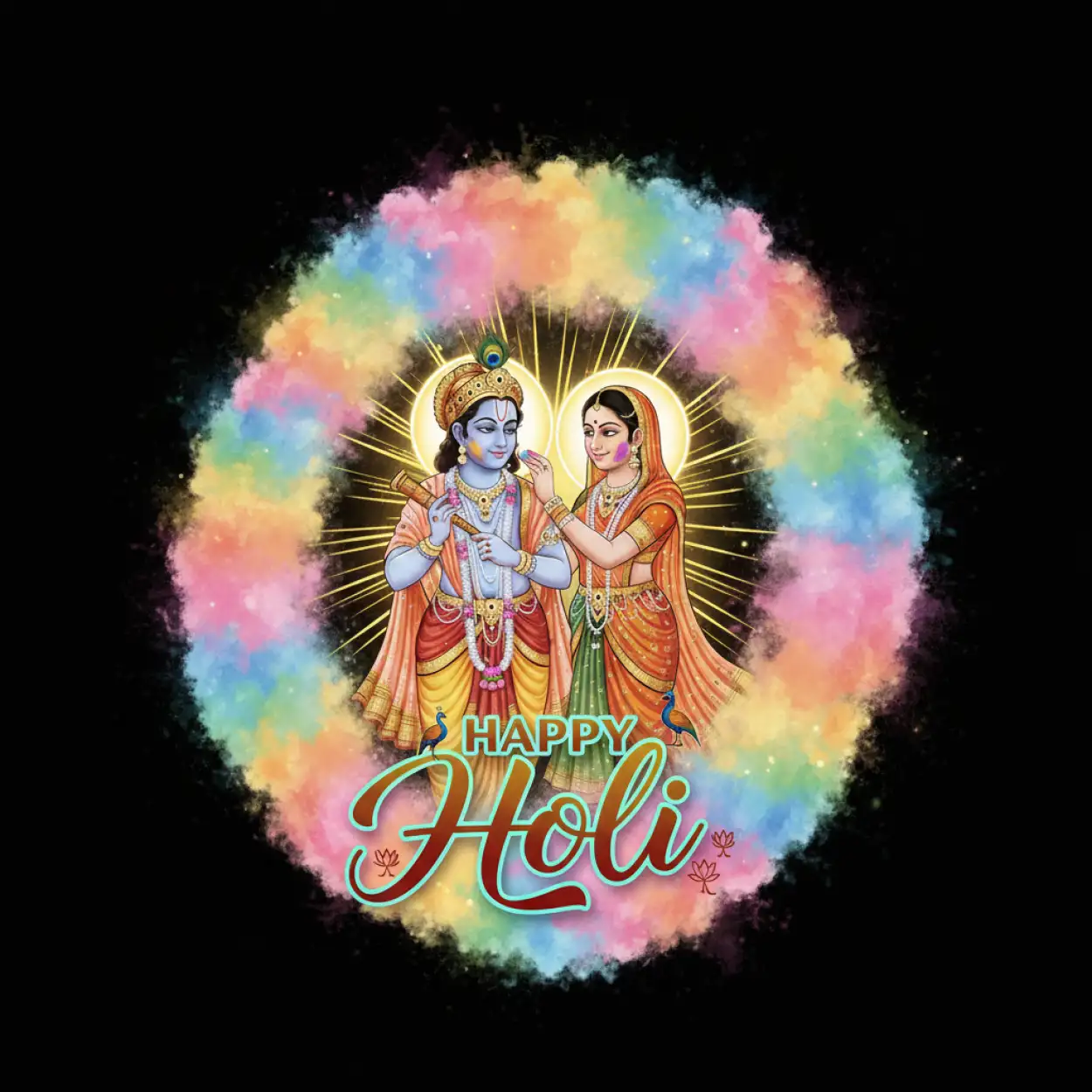 Free Download Happy Holi Greeting Card Radha Krishna Theme 2 - High Quality Happy Holi Greeting Card Design 2026 Image