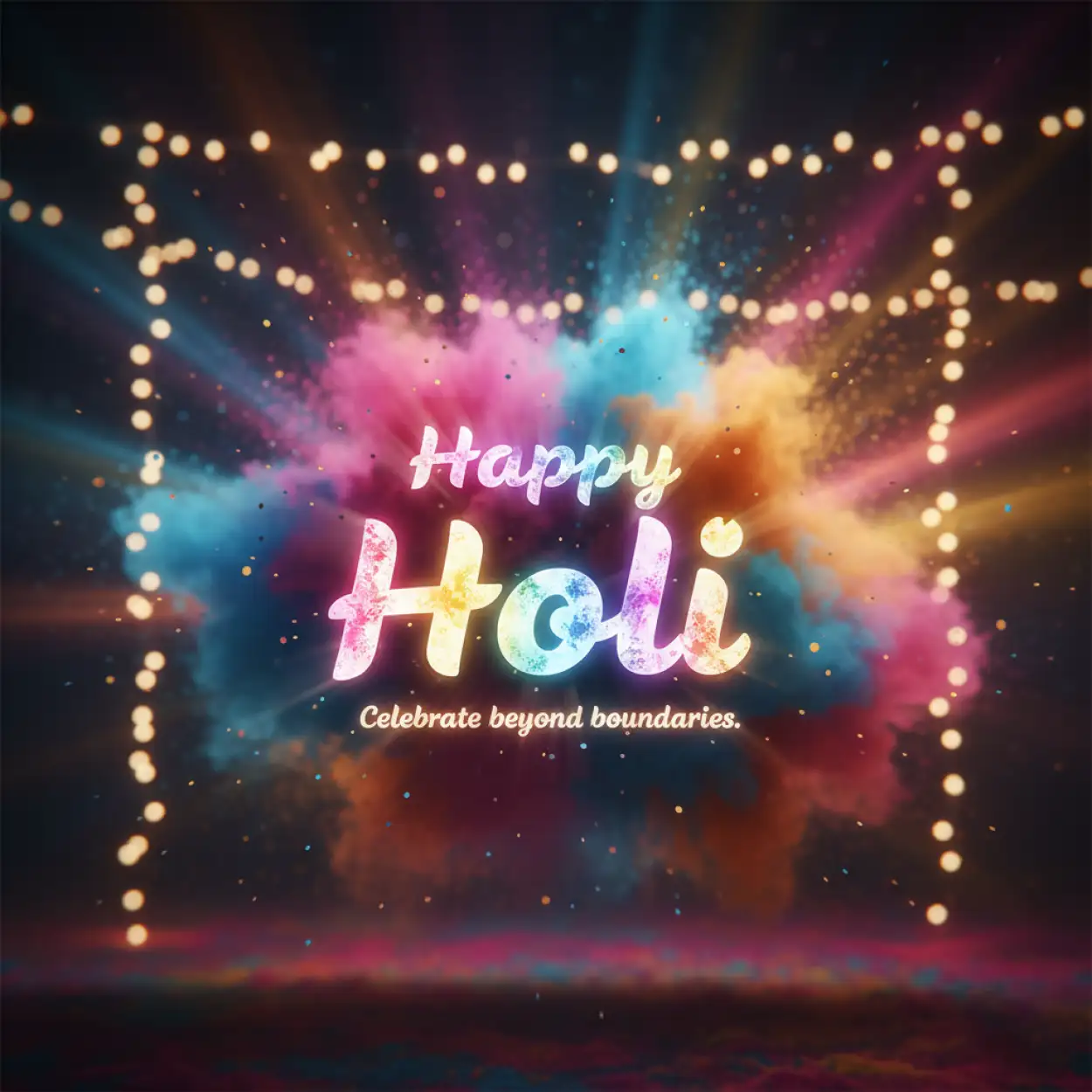 Free Download Happy Holi Greeting Card With Festive Lights 2 - High Quality Happy Holi Greeting Card Design 2026 Image