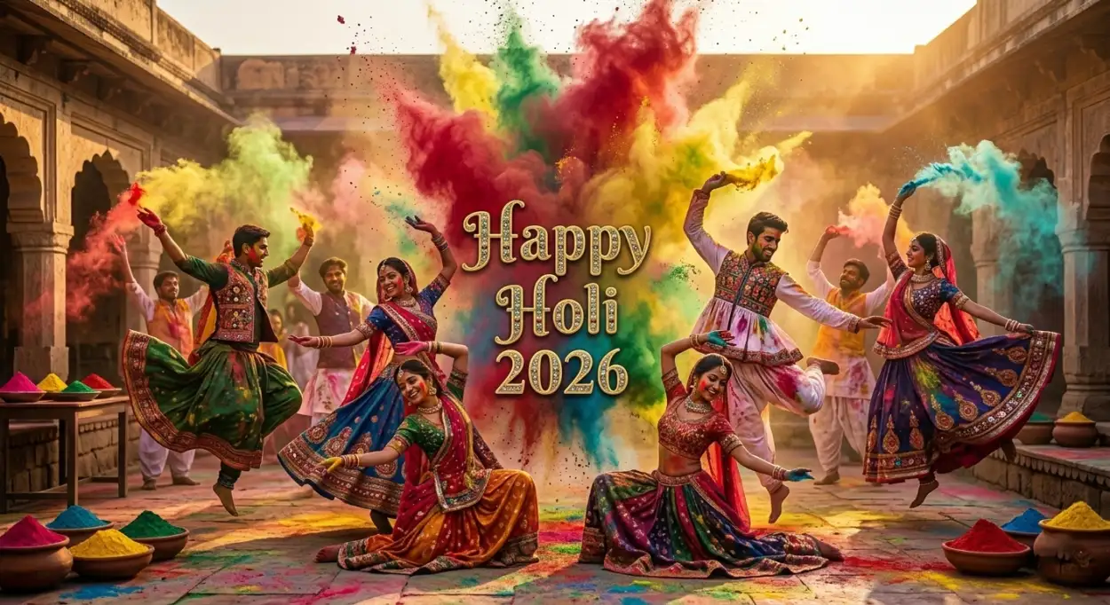 happy holi wishes 2026 stylish greeting card