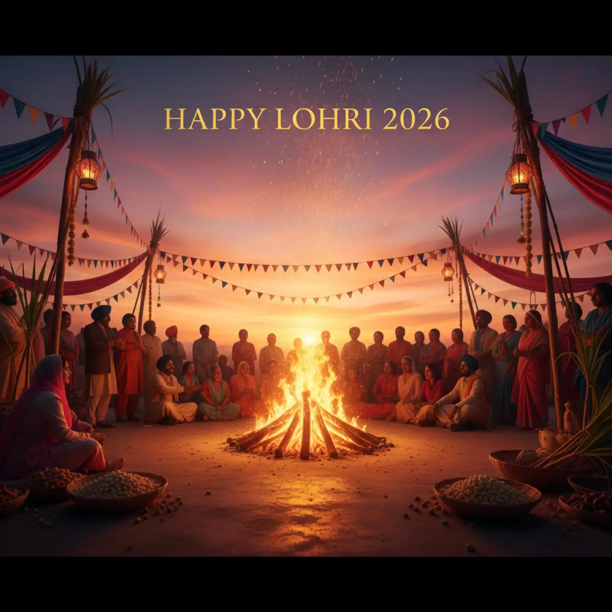happy lohri 2026 festival elements vector