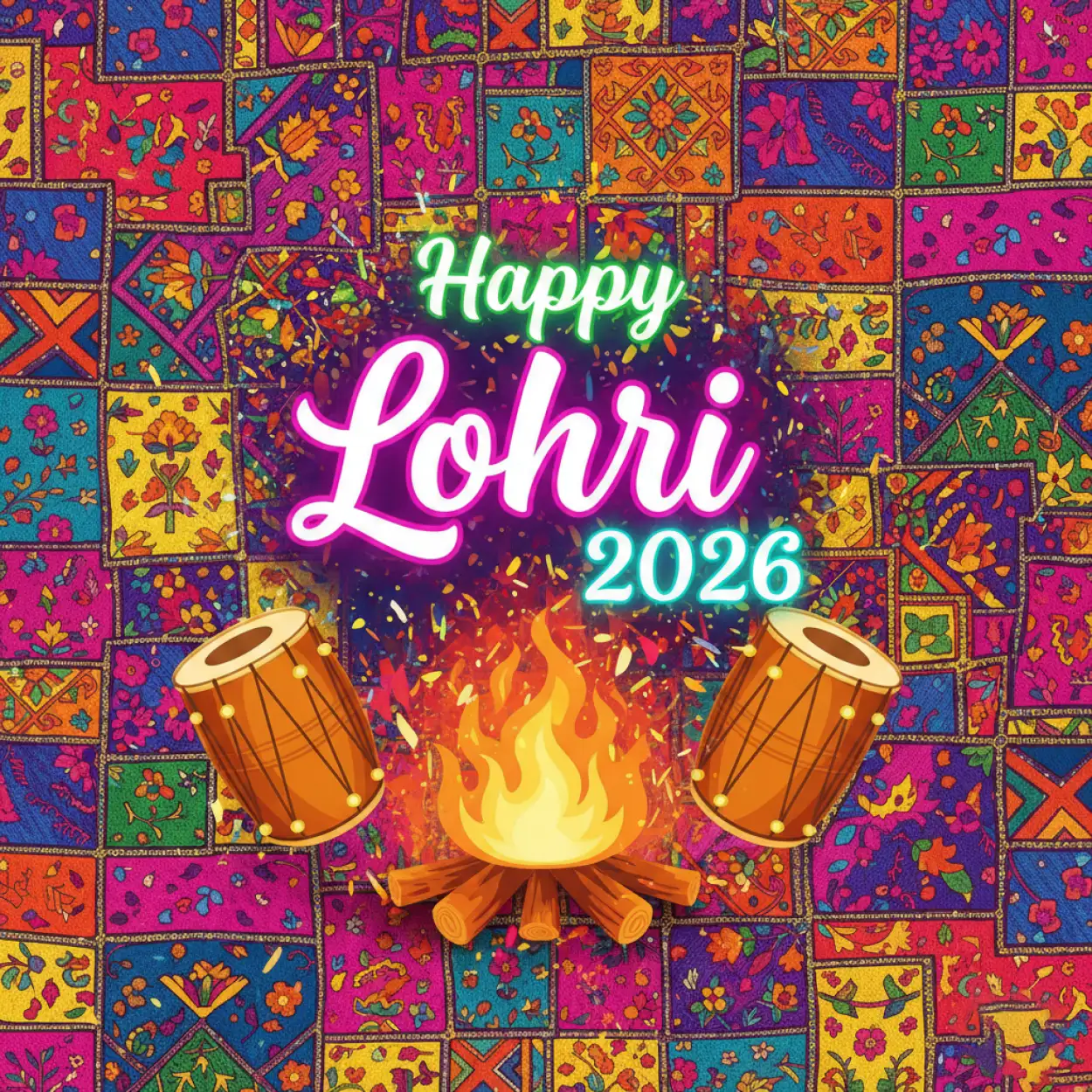 happy lohri 2026 greeting with dhol