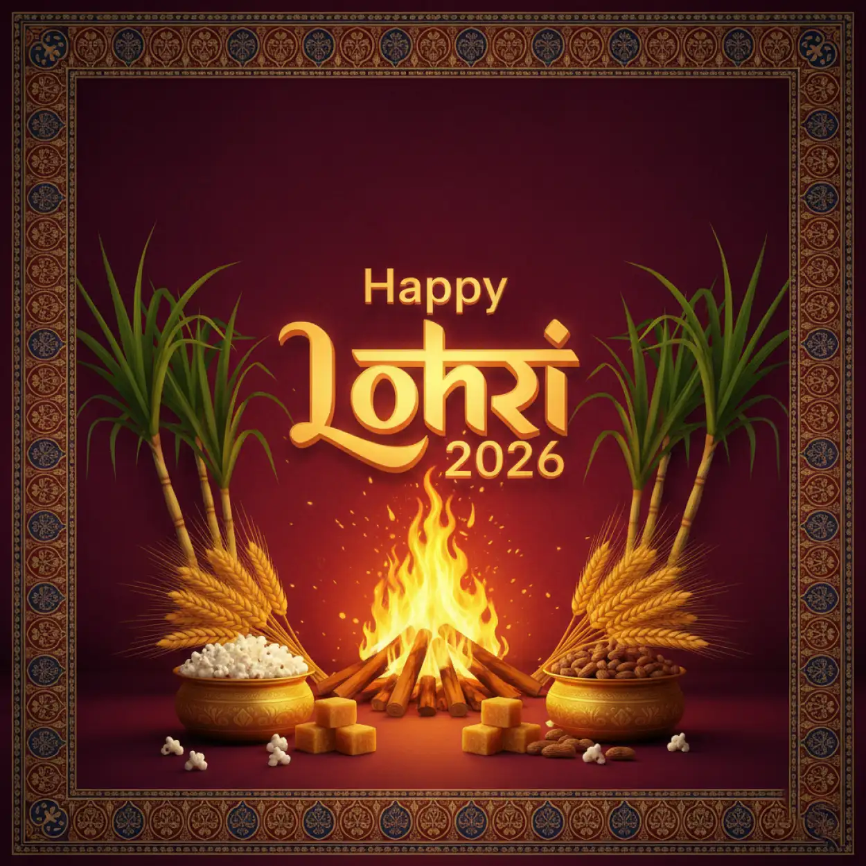 happy lohri 2026 greetings greeting card