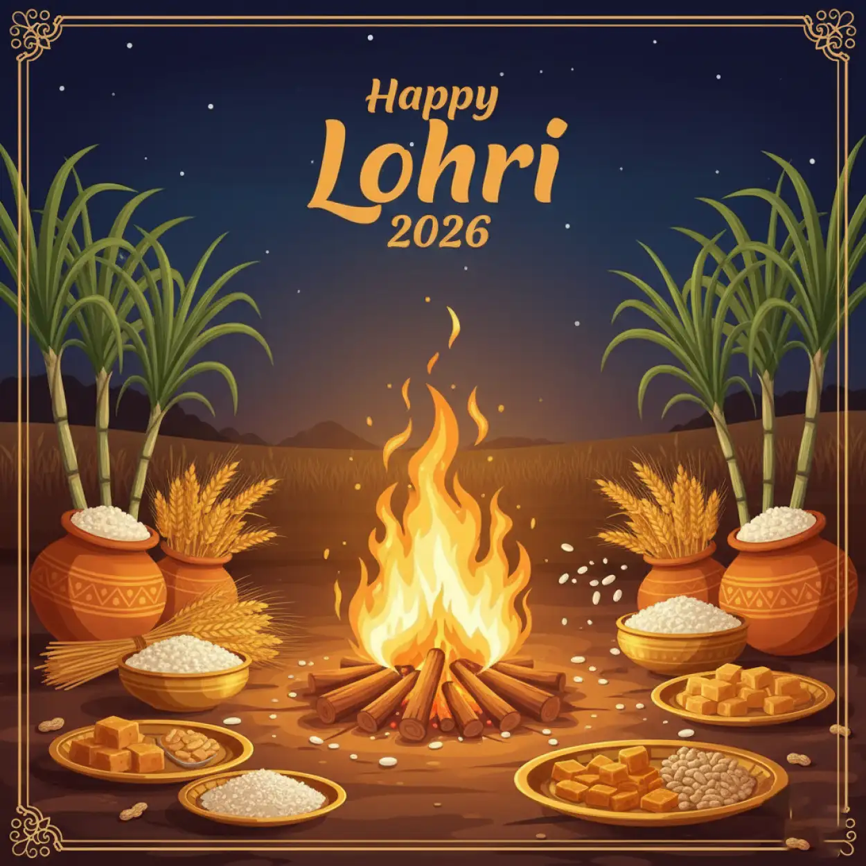 happy lohri 2026 greetings poster design