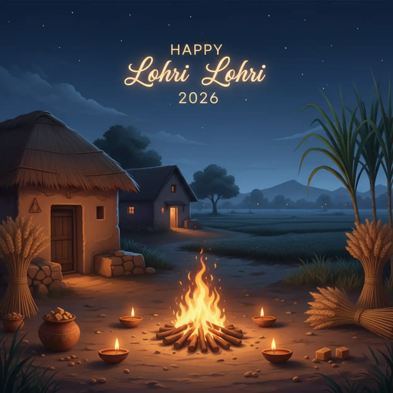 happy lohri 2026 greetings traditional font