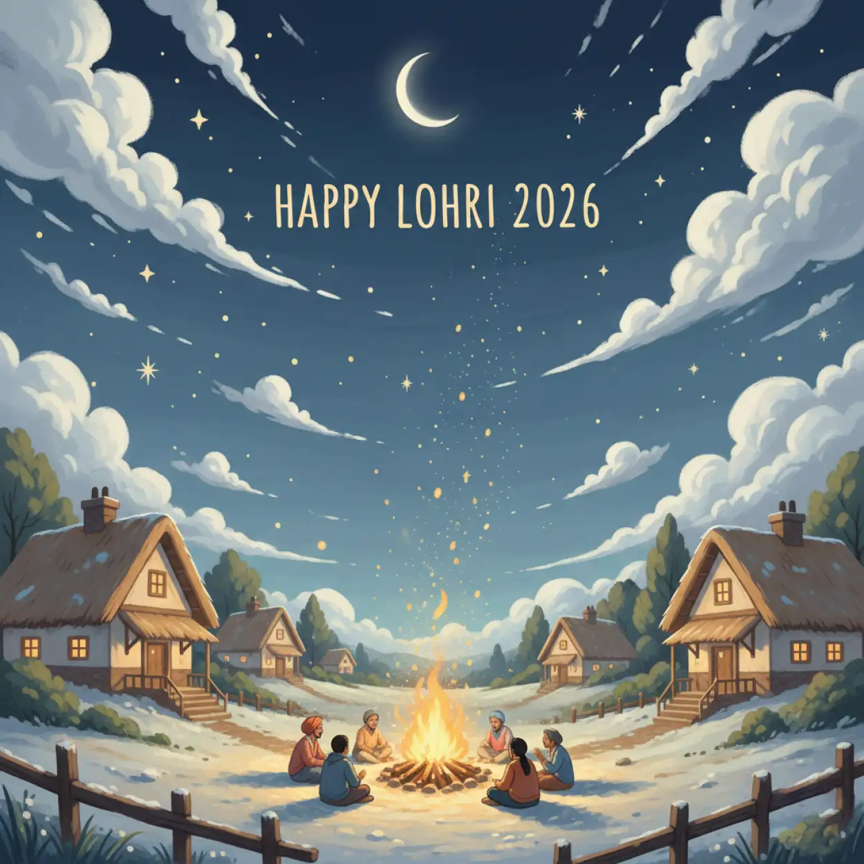happy lohri 2026 kids illustration style