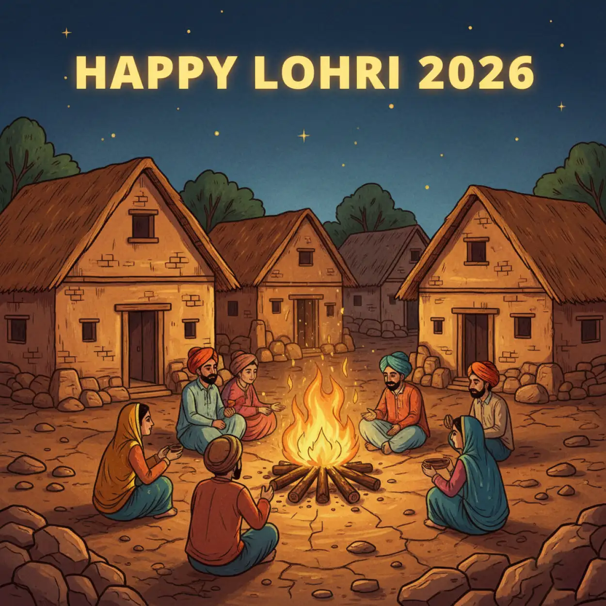 happy lohri 2026 night celebration background