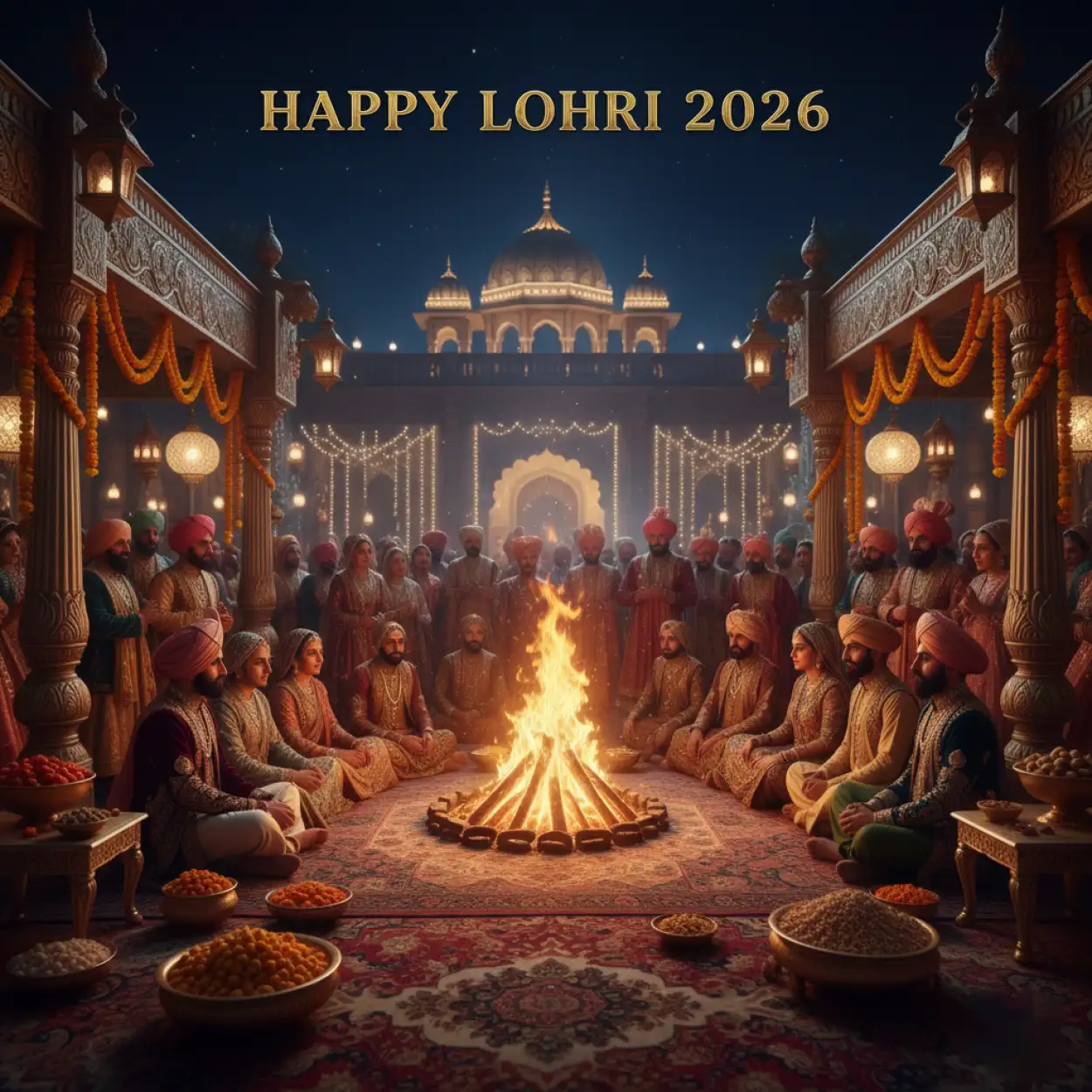 happy lohri 2026 til gul peanuts background