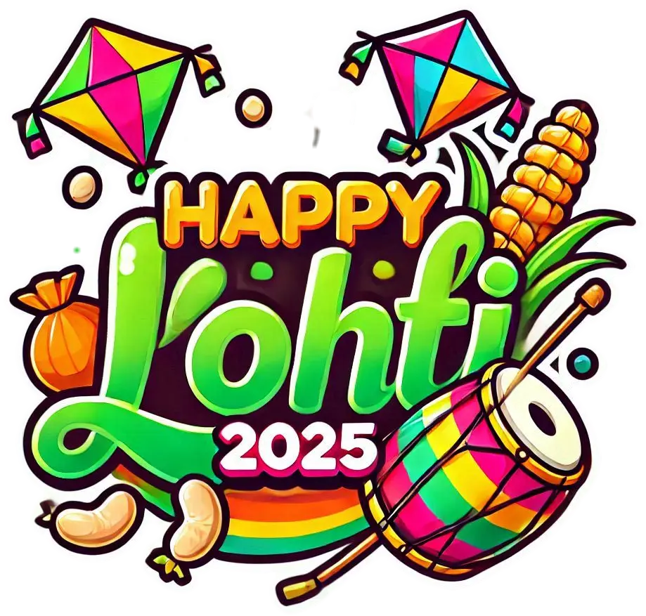 happy lohri png bonfire and dhol art