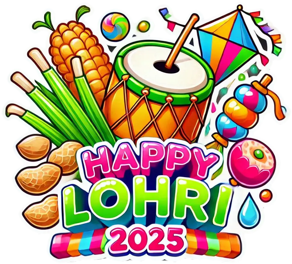 happy lohri png in 3d text style