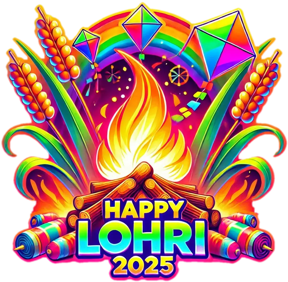 happy lohri png with bonfire design