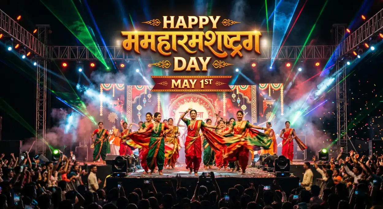 Free Download Happy Maharashtra Day 2026 Stage Decoration Images - High Quality Happy Maharashtra Day 2026 Image