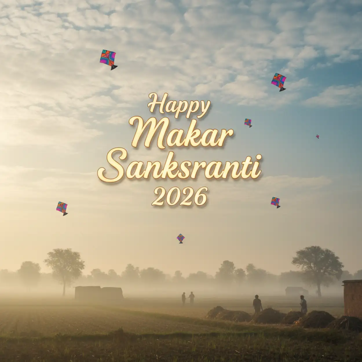 happy makar sankranti 2026 ghibli style indian festival background
