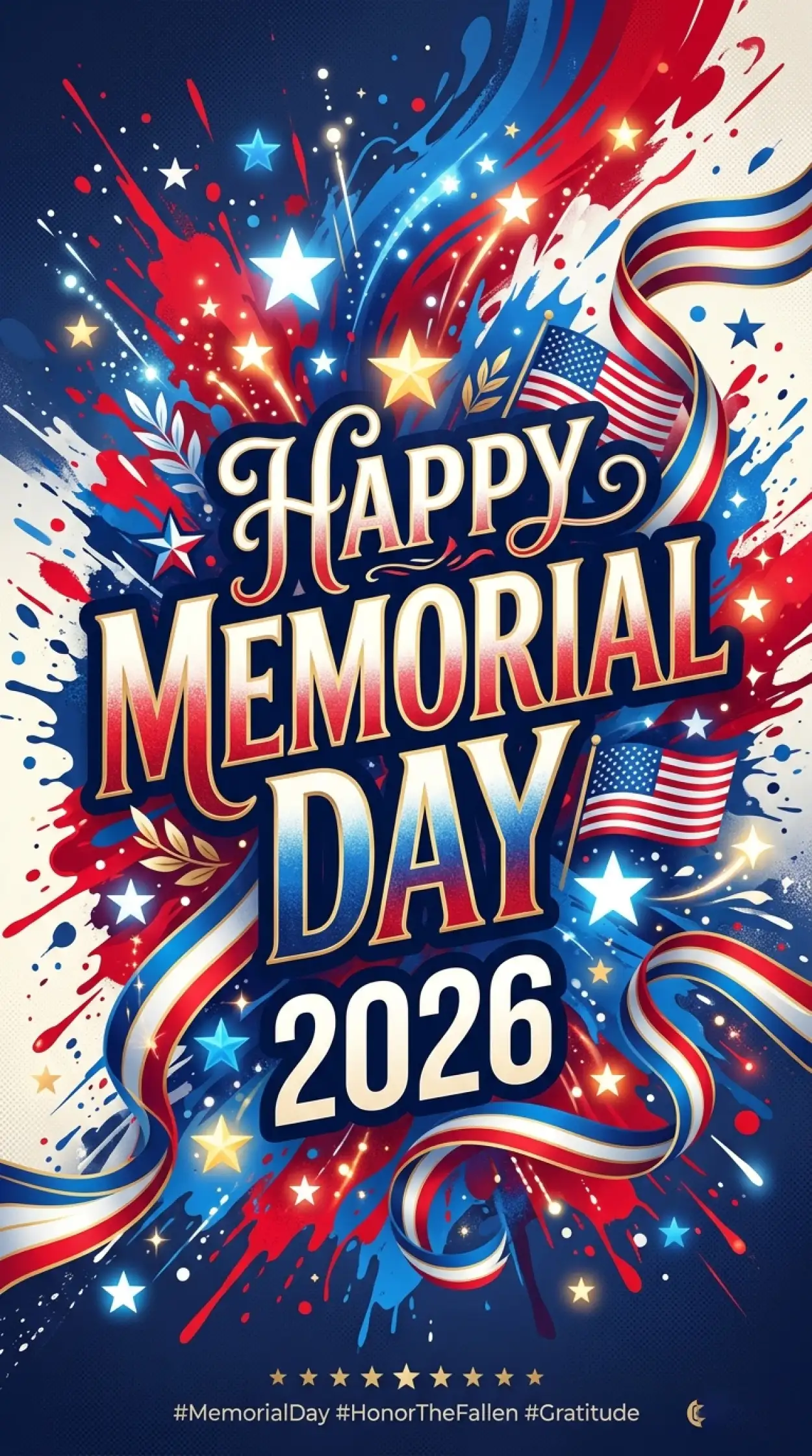 Free Download Happy Memorial Day 2026 Patriotic Typography Art - High Quality Happy Memorial Day 2026 Image