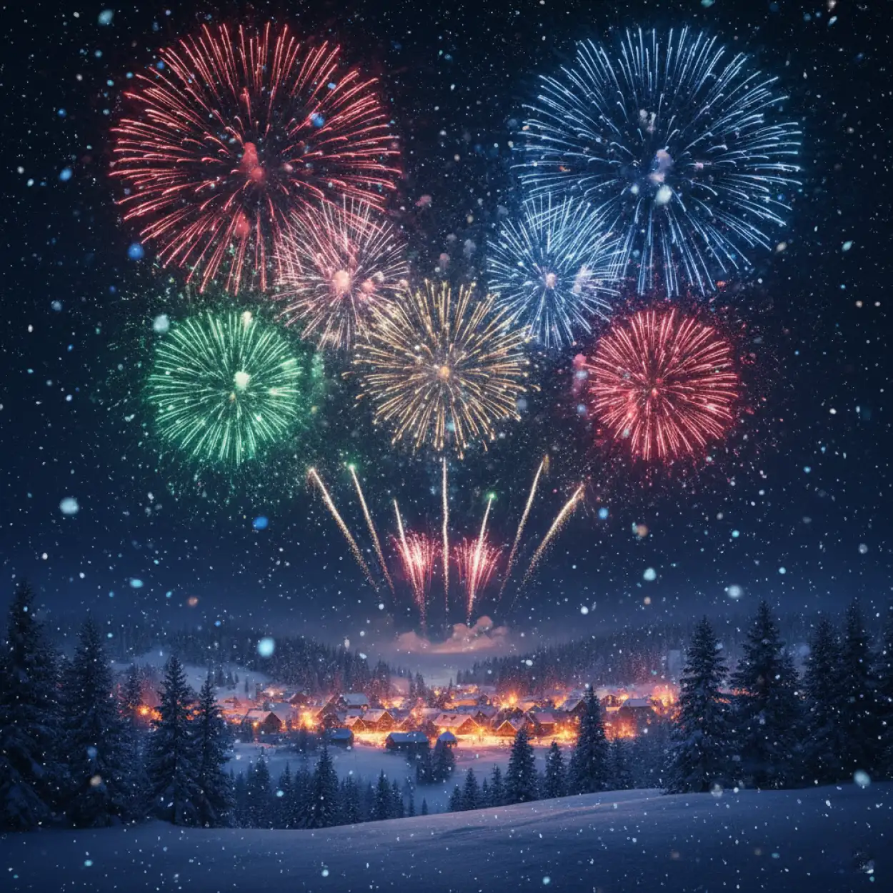 happy new year background starry night fireworks