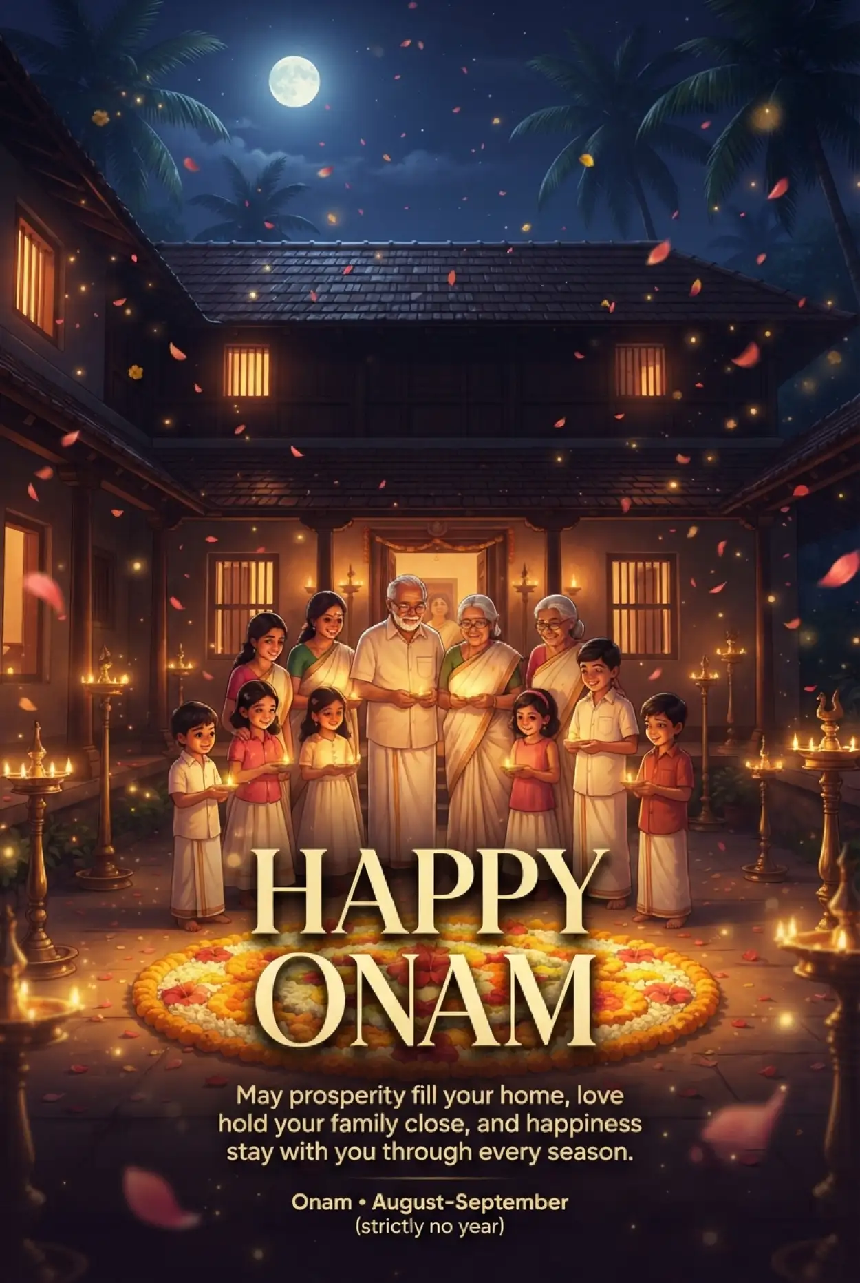 Free Download Happy Onam 2026 Family Greeting - High Quality Happy Onam 2026 Image
