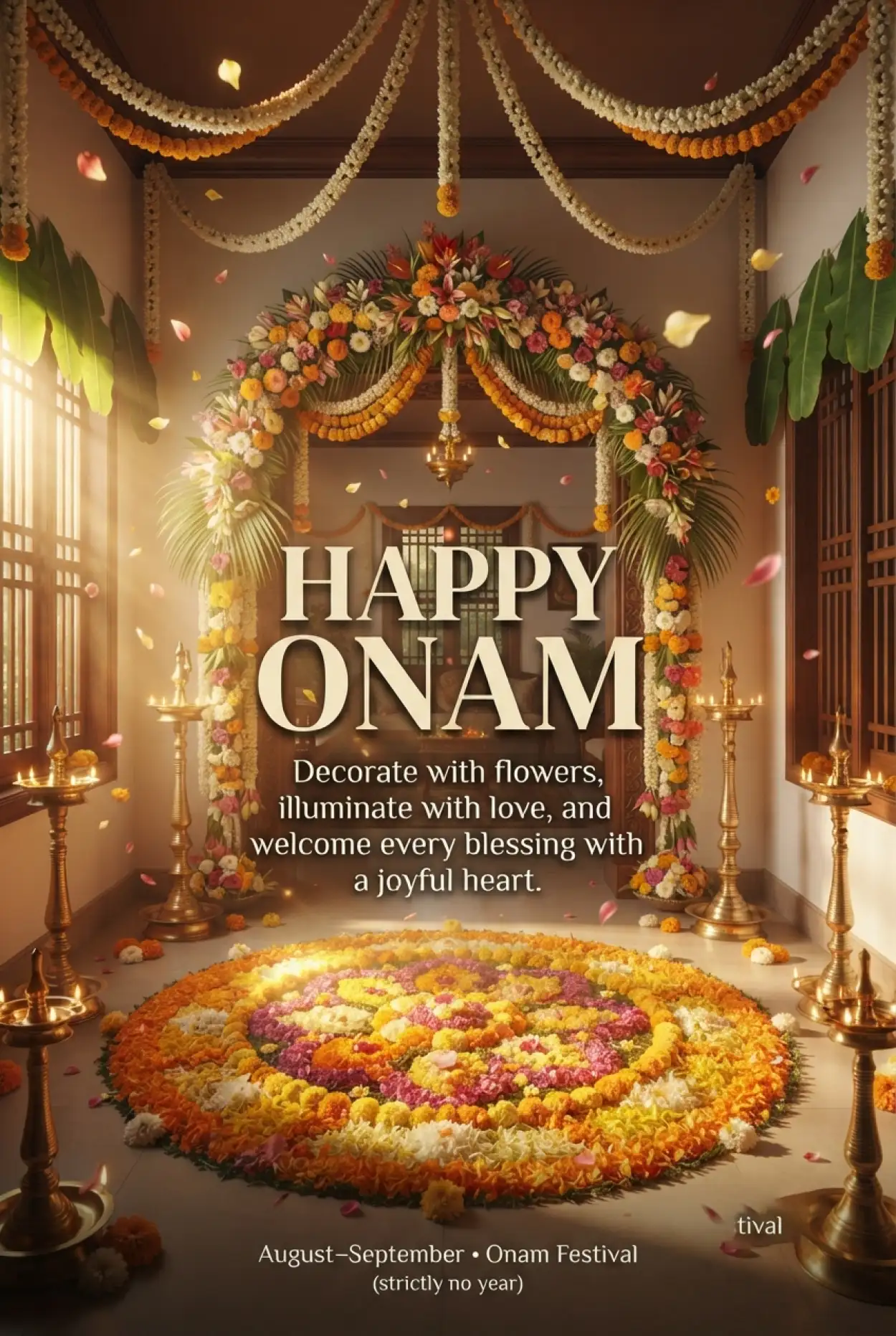 Free Download Happy Onam 2026 Flower Pookalam Images - High Quality Happy Onam 2026 Image