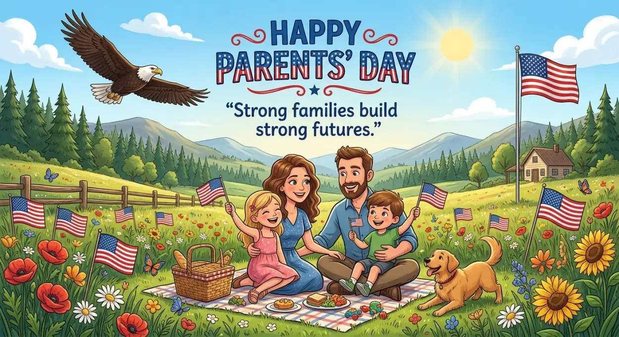 Free Download Happy Parents Day Cartoon Family Wallpaper - High Quality American Parents Day 2026 Image