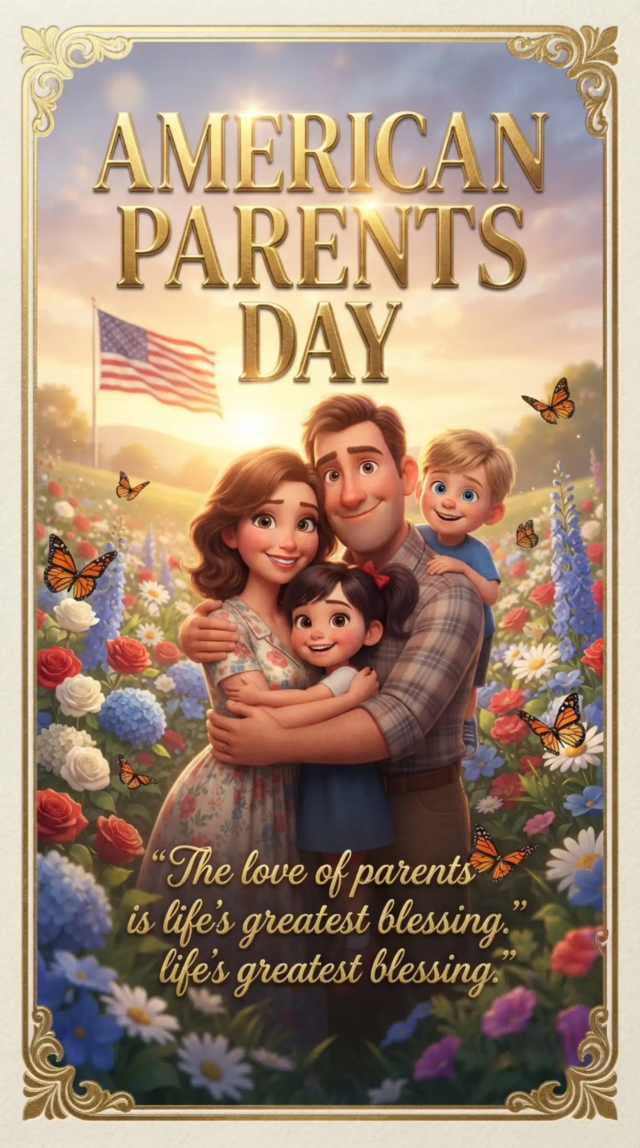 Free Download Happy Parents Day Disney Pixar Style Image - High Quality American Parents Day 2026 Image