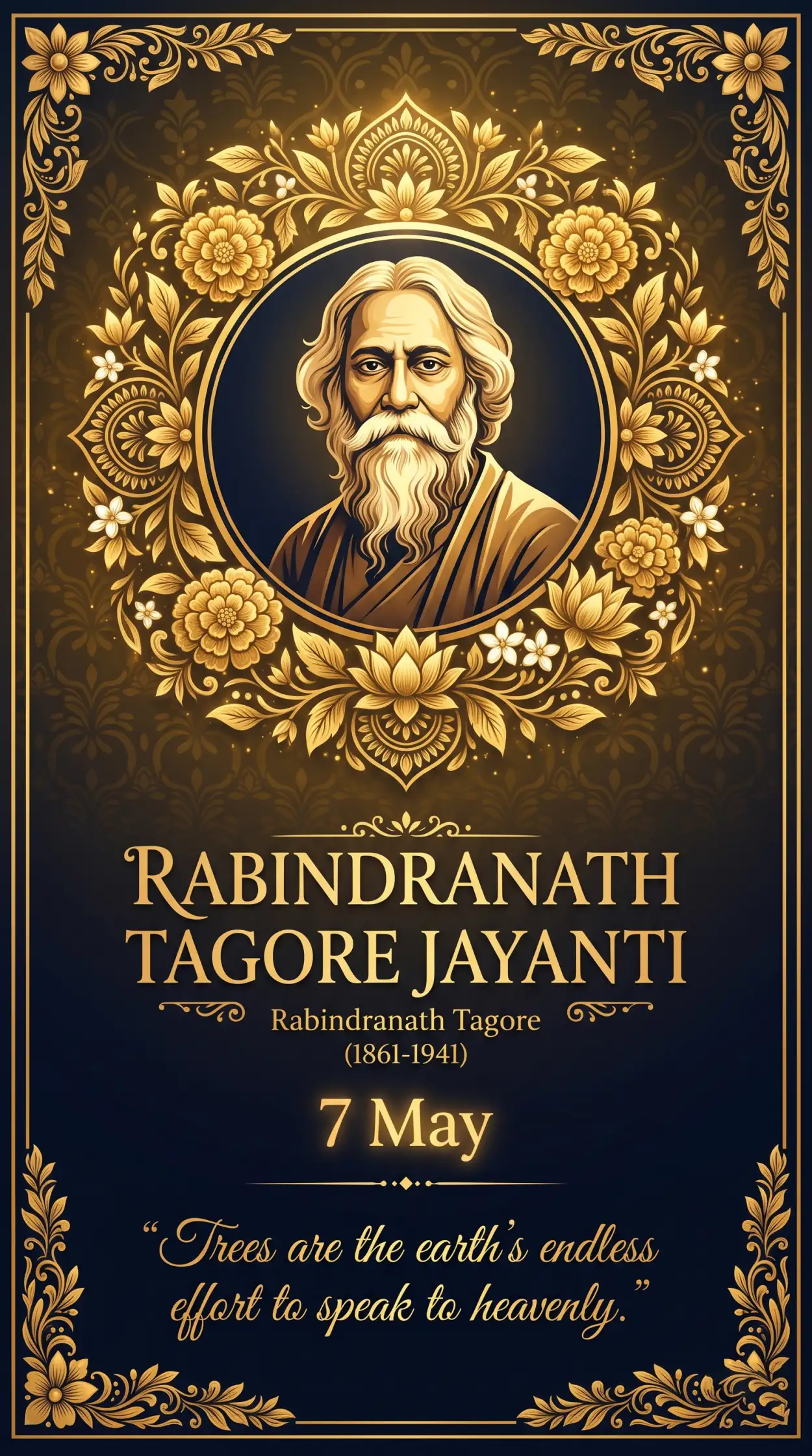 Free Download Happy Rabindranath Tagore Jayanti Golden Theme Poster - High Quality Rabindranath Tagore Jayanti Image