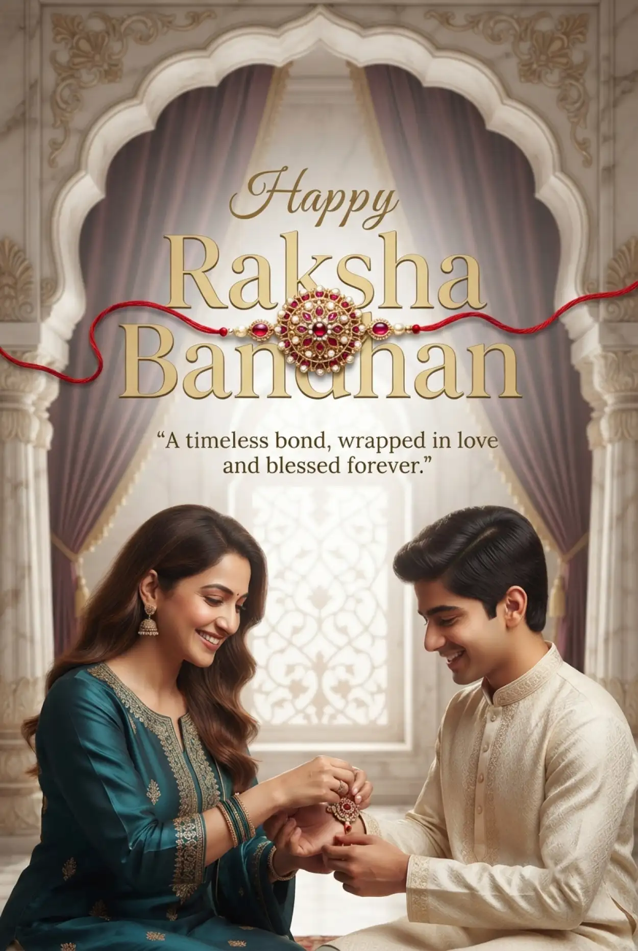 Free Download Happy Raksha Bandhan Greetings With Beautiful Blessings - High Quality Happy Raksha Bandhan Greetings Image