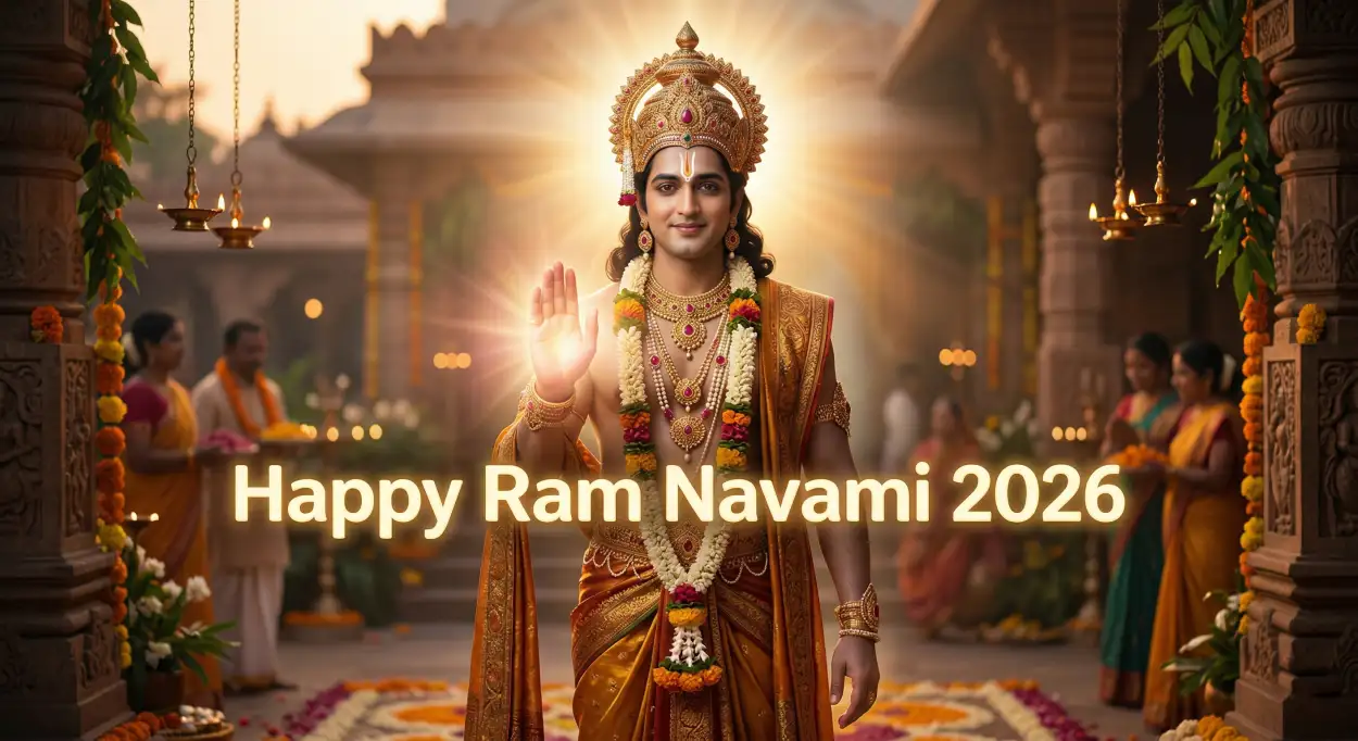 Free Download Happy Ram Navami 2026 Images With Lord Rama Blessing Pose - High Quality Happy Ram Navami 2026 Image
