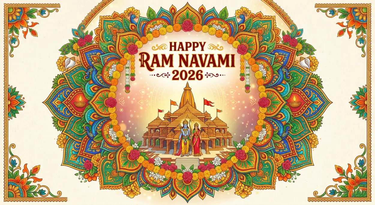 Free Download Happy Ram Navami 2026 Images With Saffron Theme Background - High Quality Happy Ram Navami 2026 Background Image