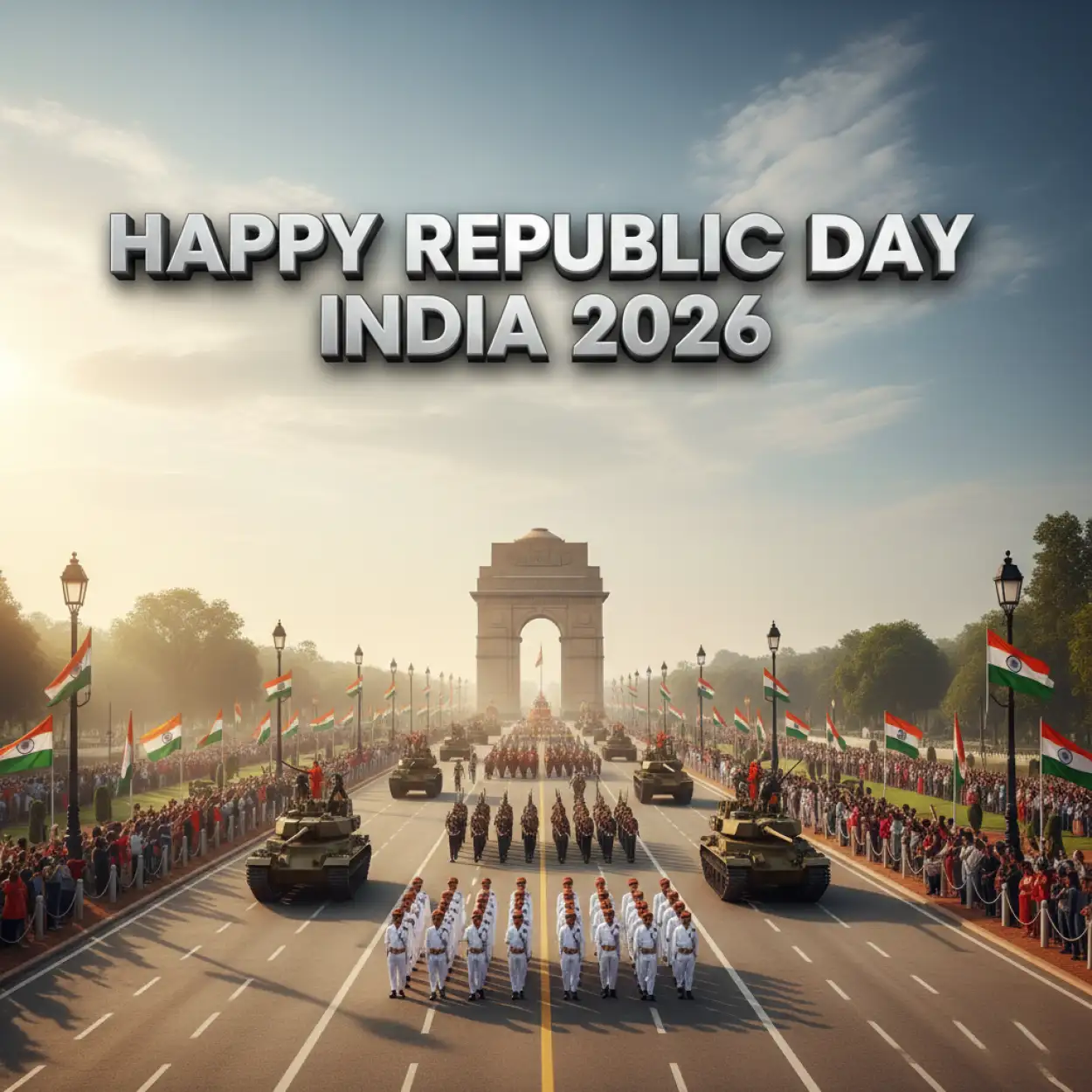 happy republic day banner with india gate