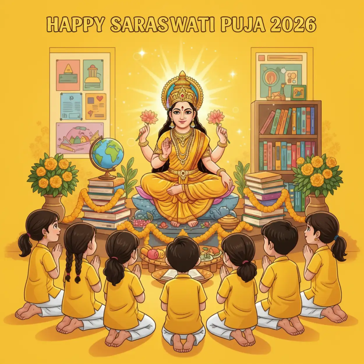 happy saraswati puja 2026 school poster