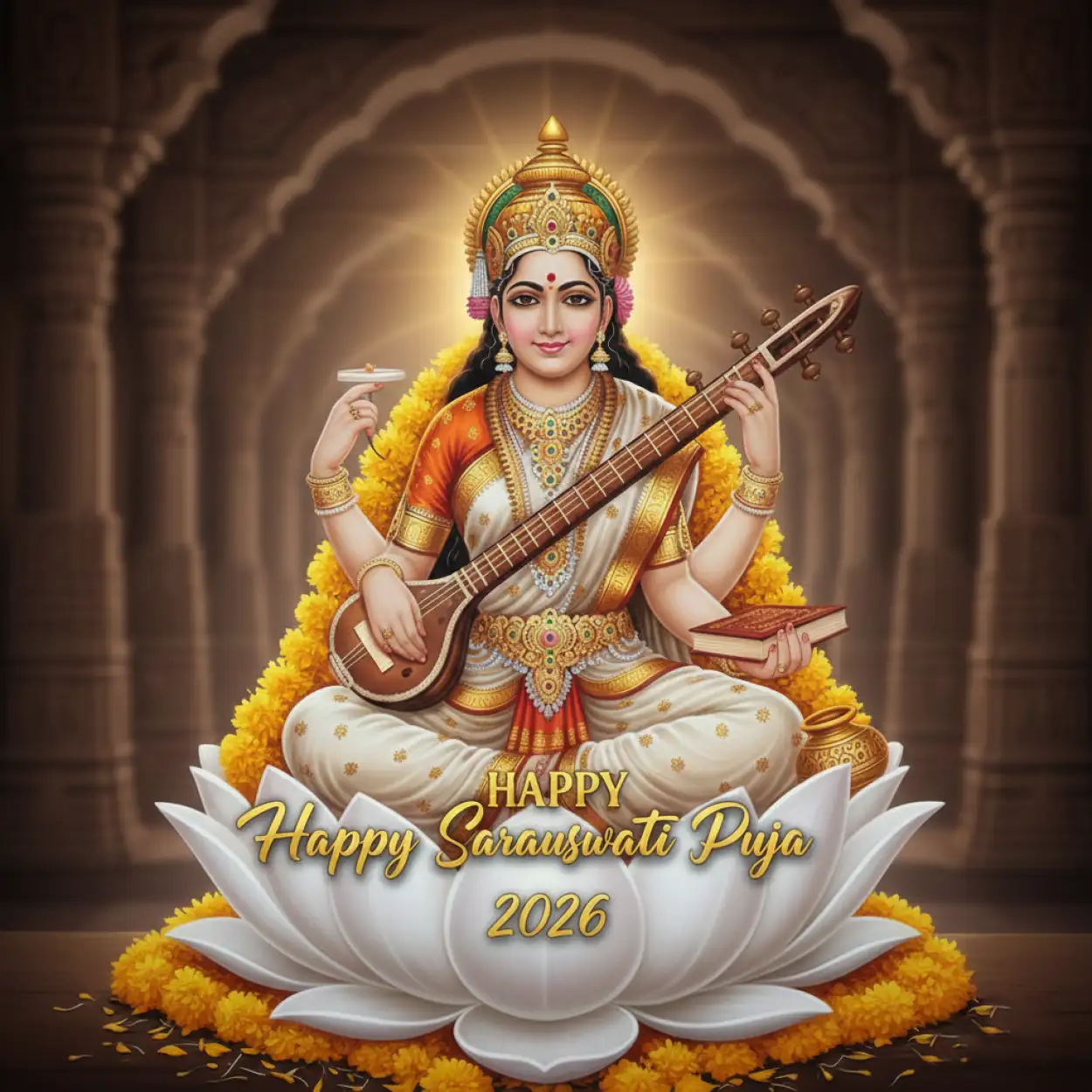 happy saraswati puja 2026 transparent png