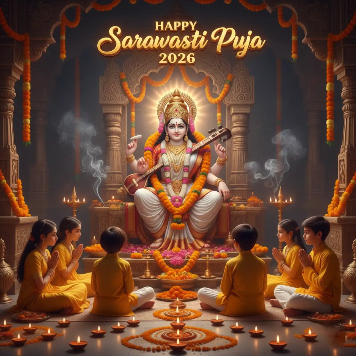 happy saraswati puja 2026 vasant panchami background