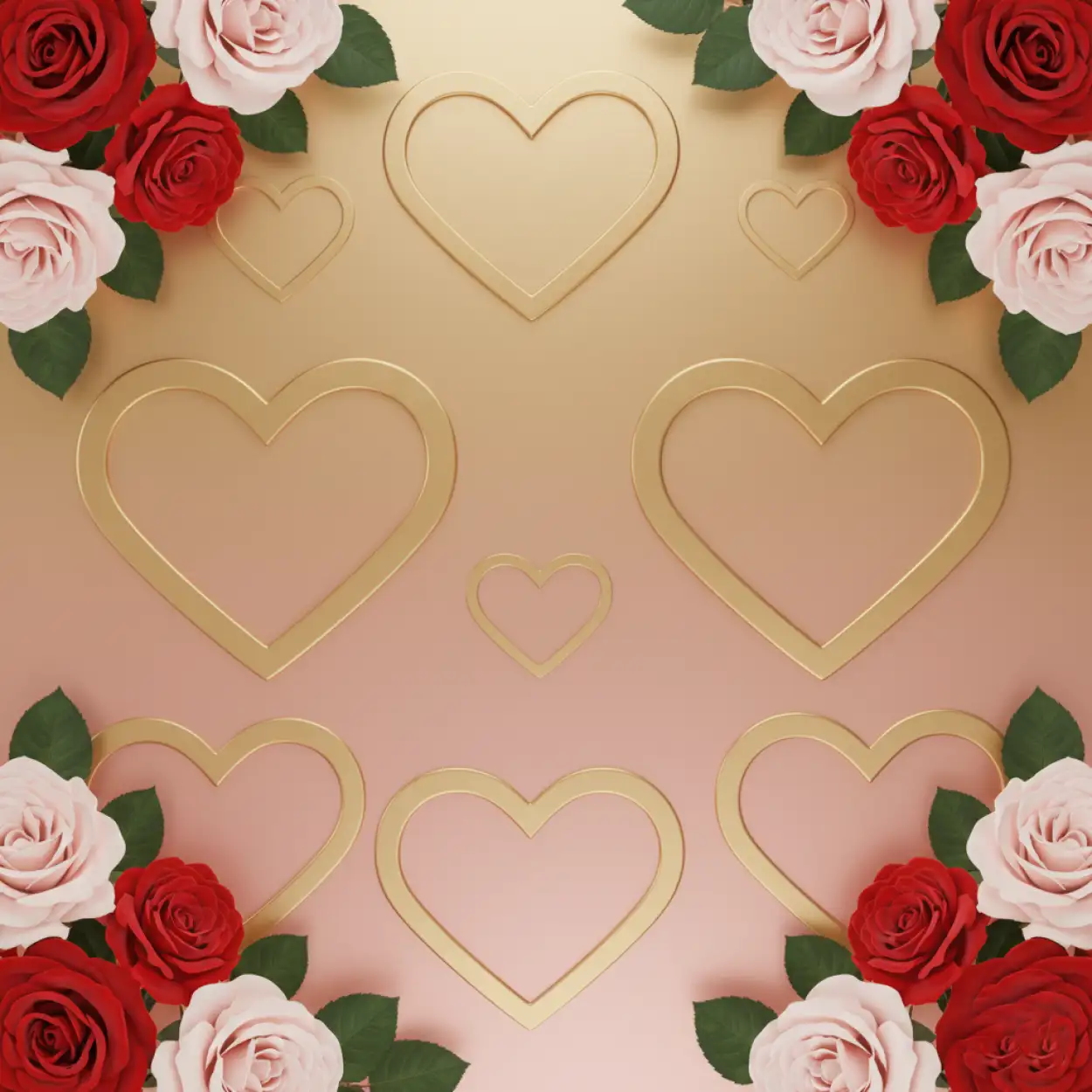 happy valentines day background with golden frame