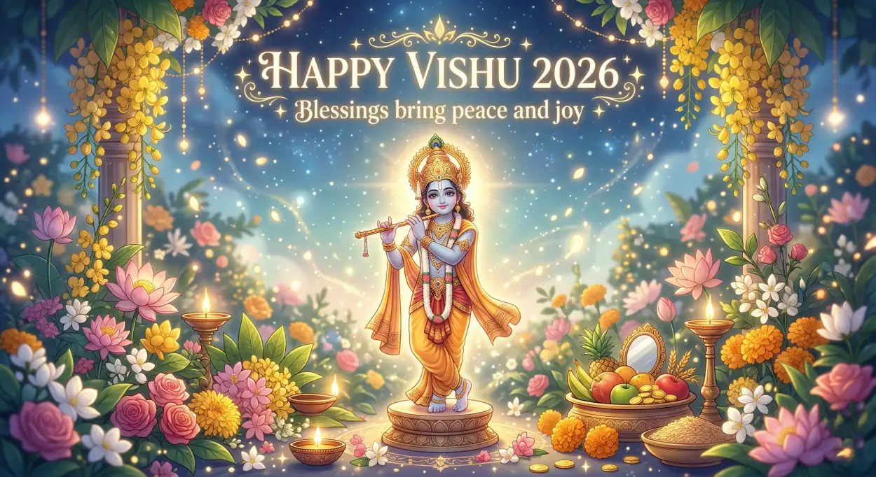 Free Download Happy Vishu 2026 Wishes God Krishna Images - High Quality Happy Vishu 2026 Wishes Image