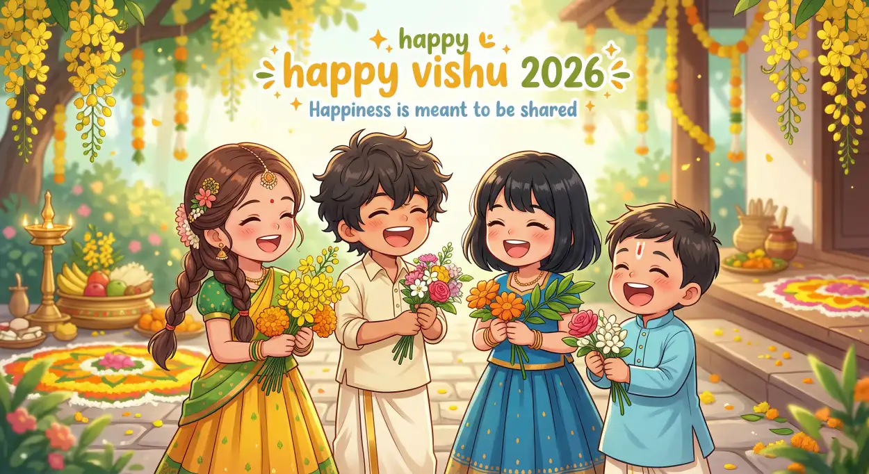 Free Download Happy Vishu 2026 Wishes Images With Flowers - High Quality Happy Vishu 2026 Wishes Image