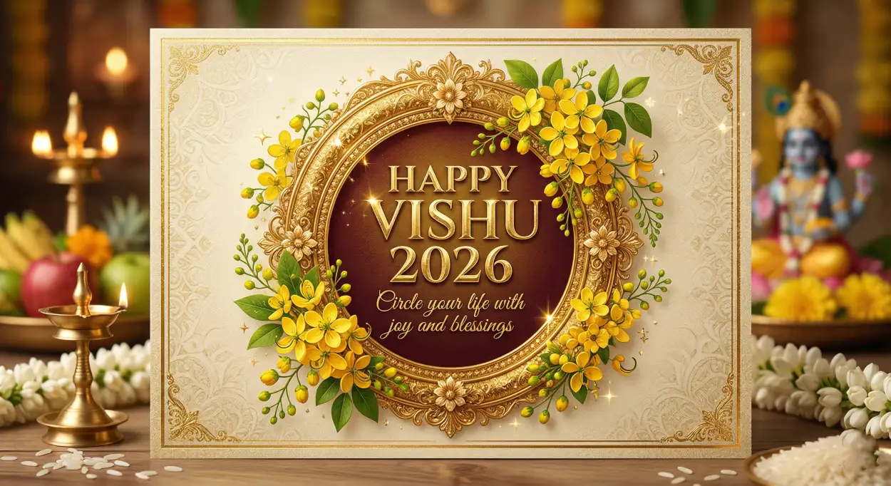 Free Download Happy Vishu 2026 Wishes Text With Background Design - High Quality Happy Vishu 2026 Wishes Background Image
