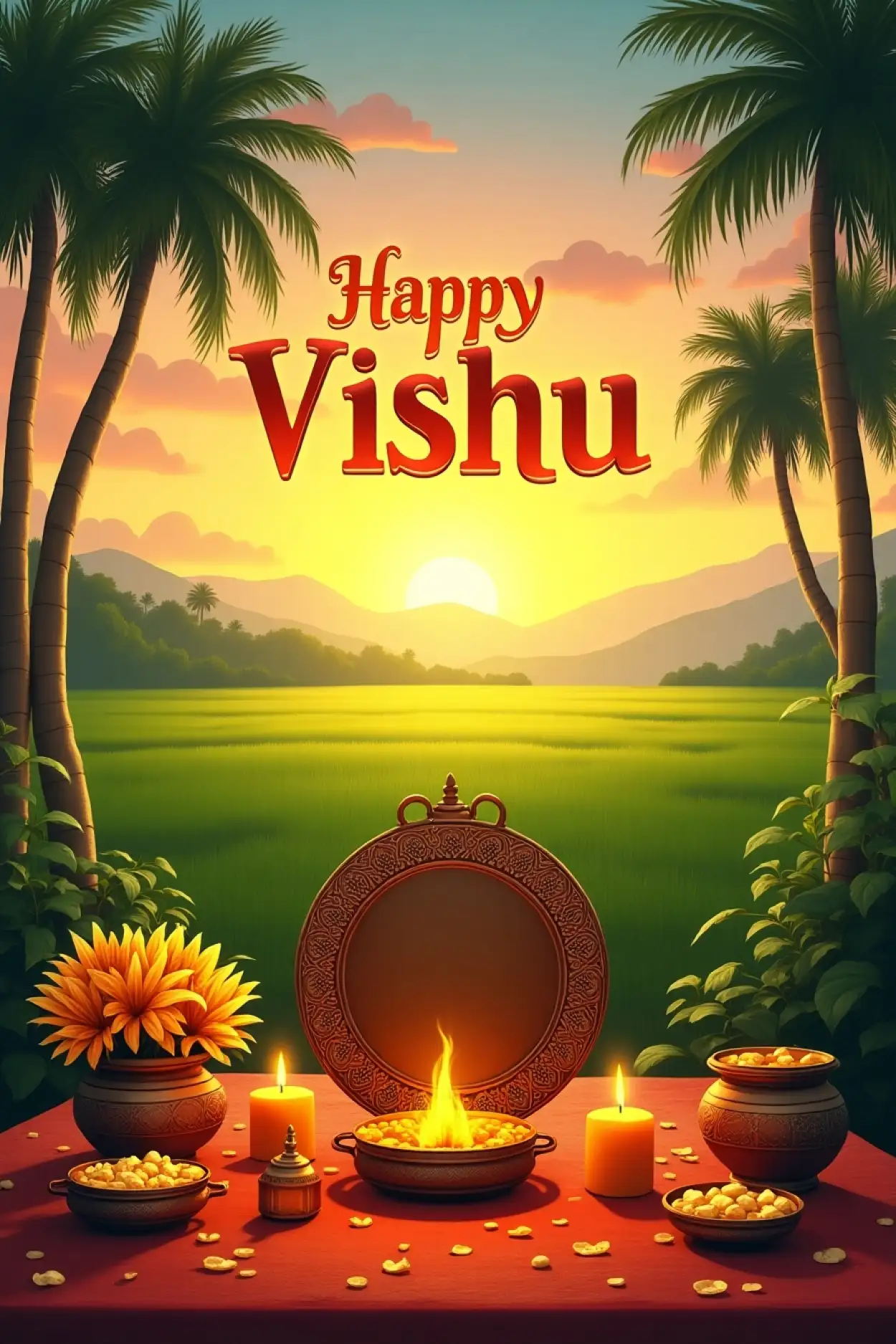 happy vishu photo with temple background