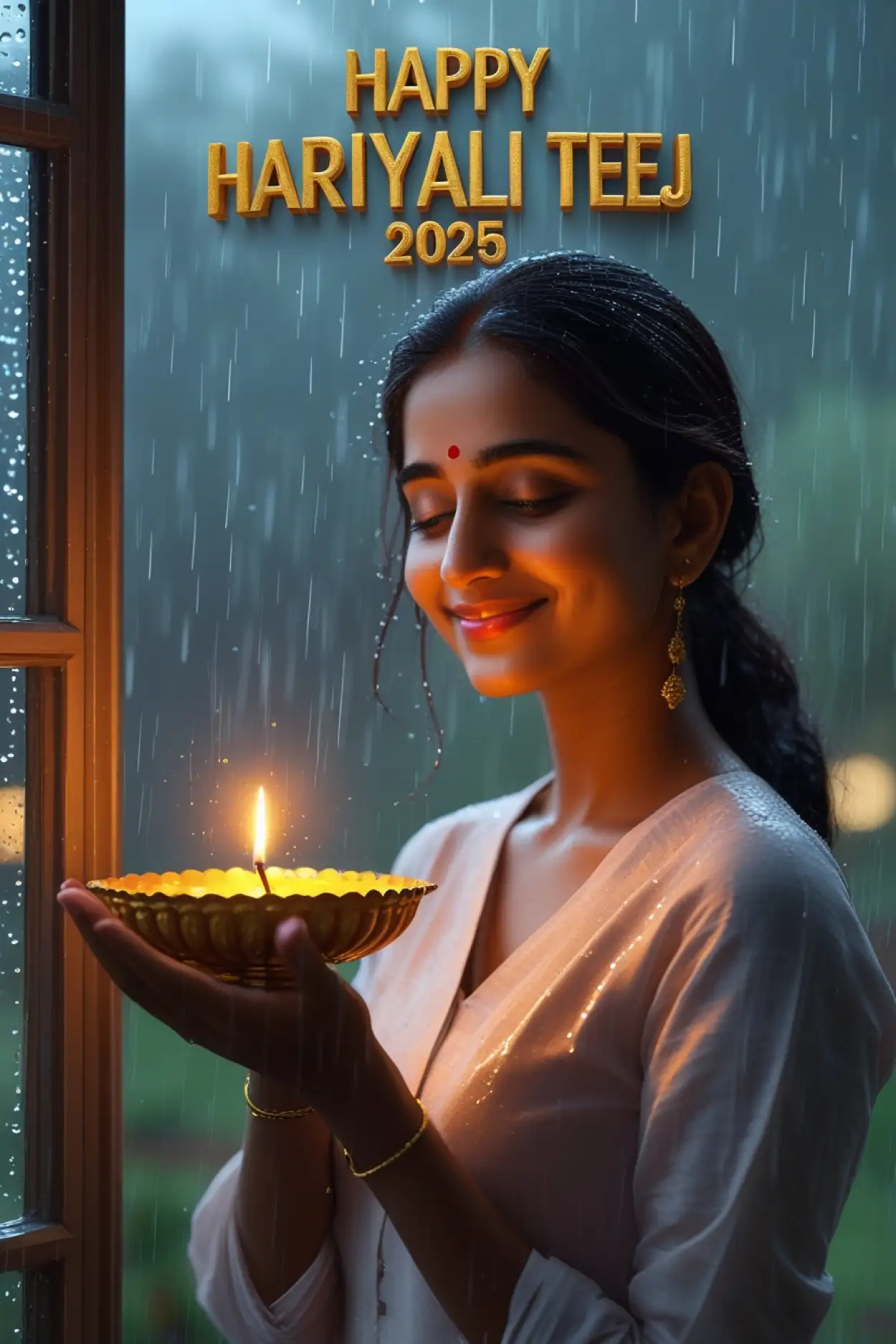 hariyali teej poster image with hindi quote