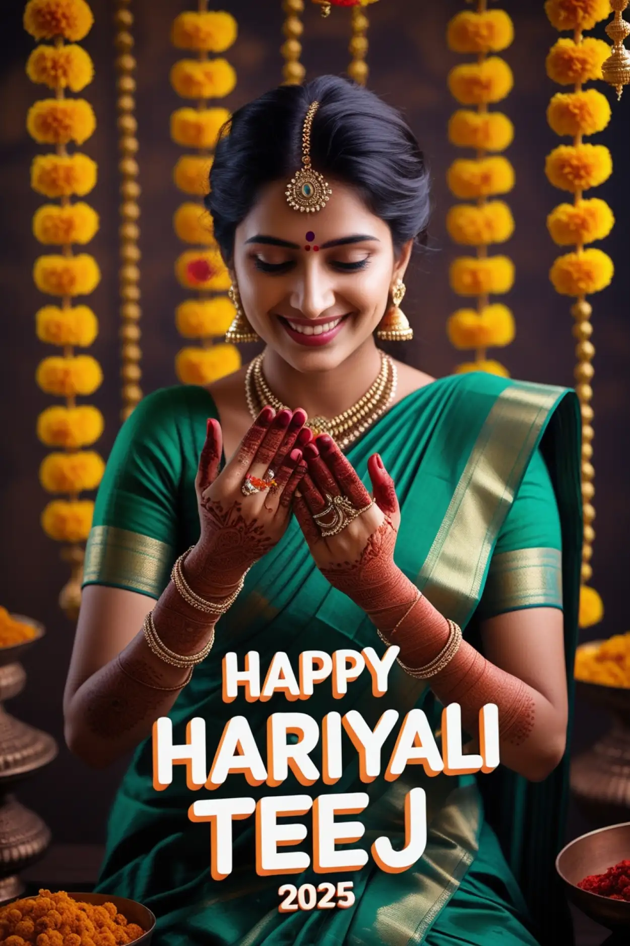 hariyali teej wishes with mehndi hands
