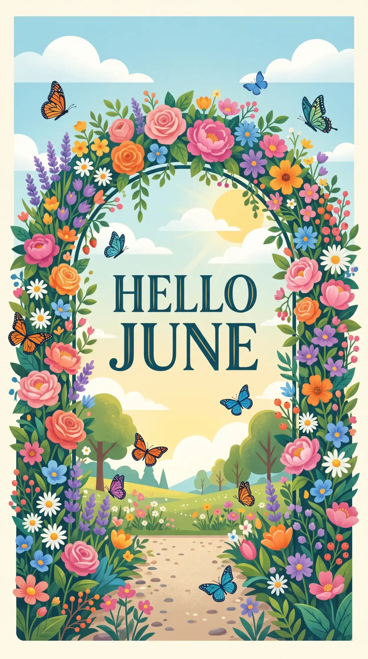 Free Download Hello June Cute Floral Greeting Card - High Quality Hello June Image
