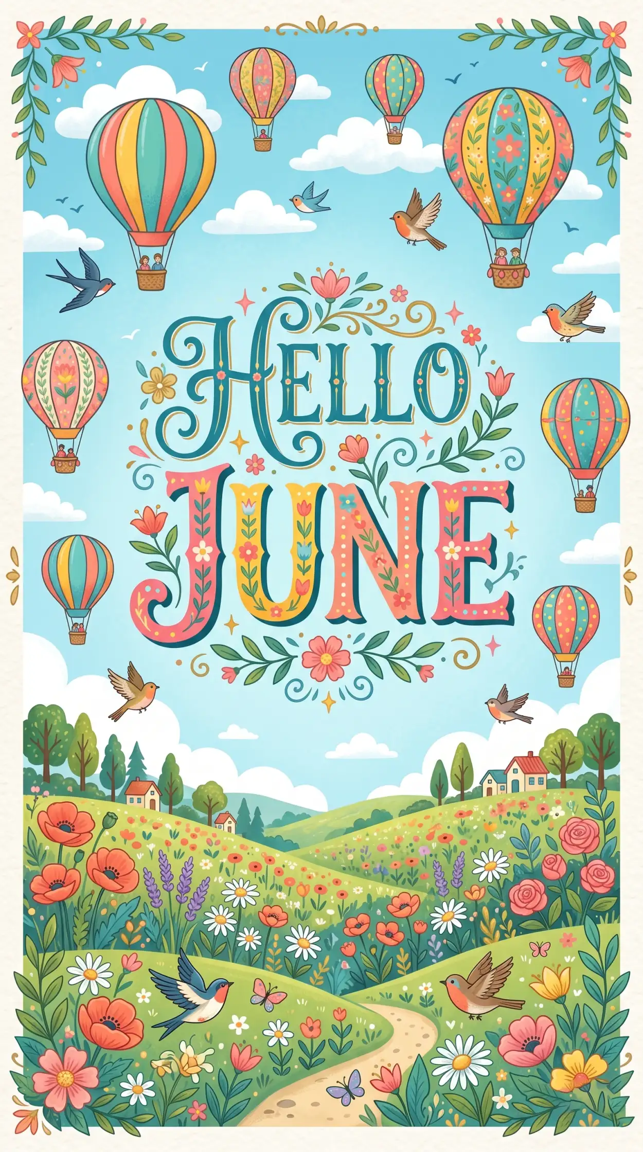 Free Download Hello June Positive Vibes Greeting Card - High Quality Hello June Image
