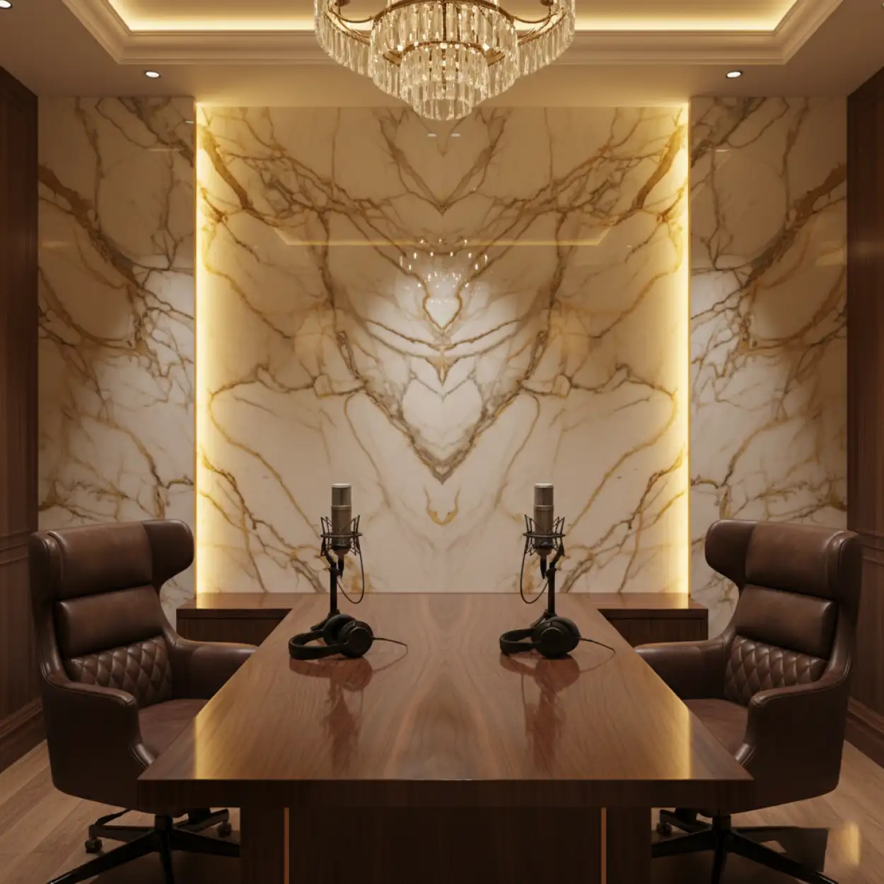 high end finance podcast recording studio background interior design