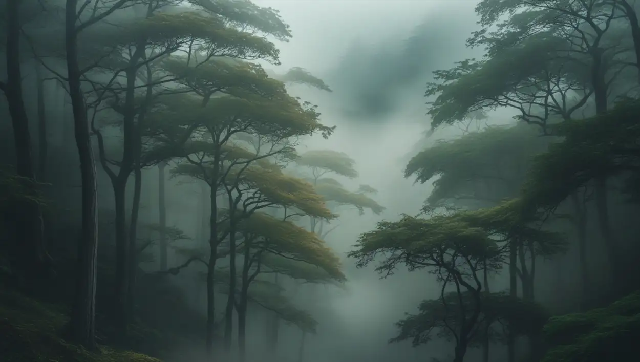 high-quality foggy forest background PNG