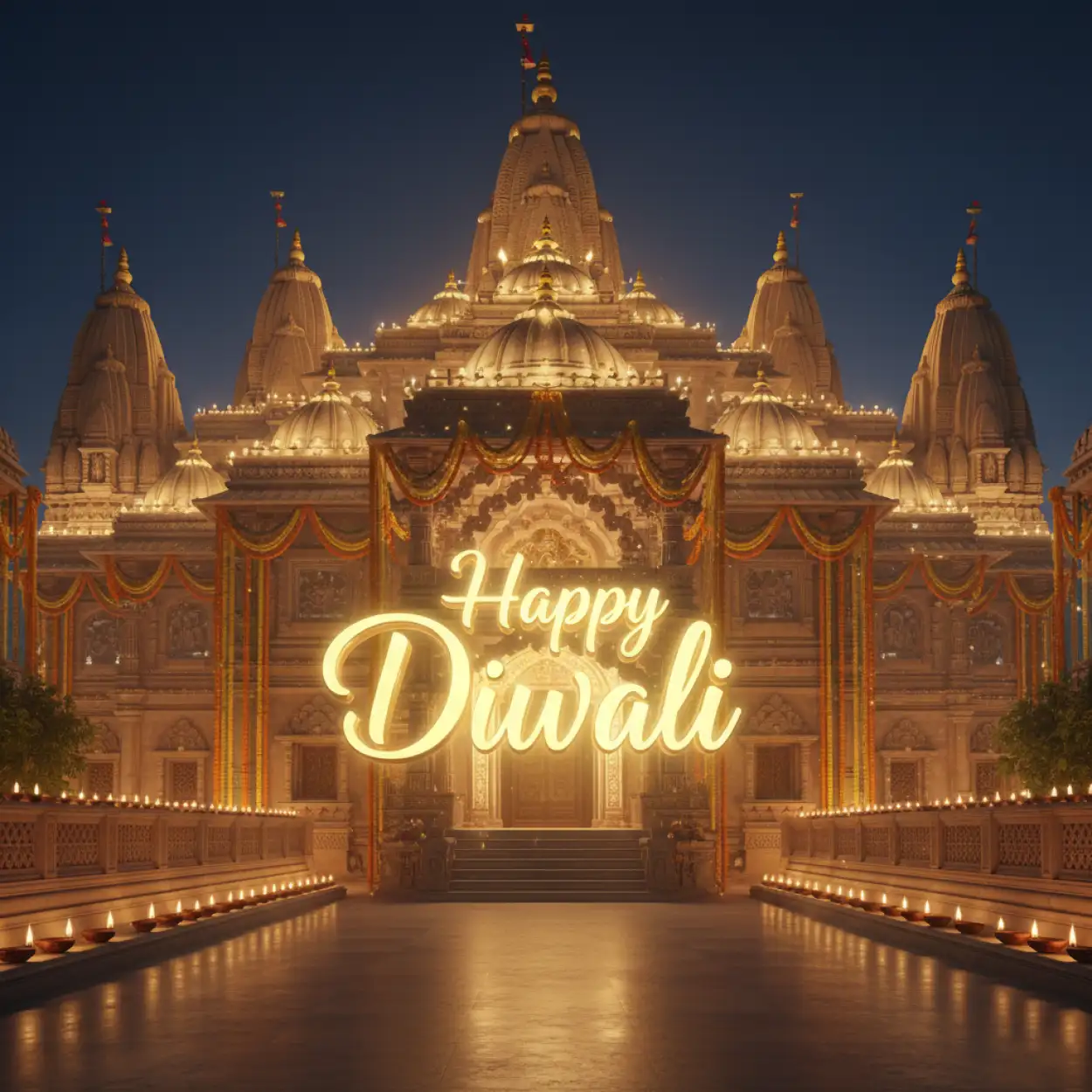 hindu festival happy diwali wallpaper with diya and temple lights