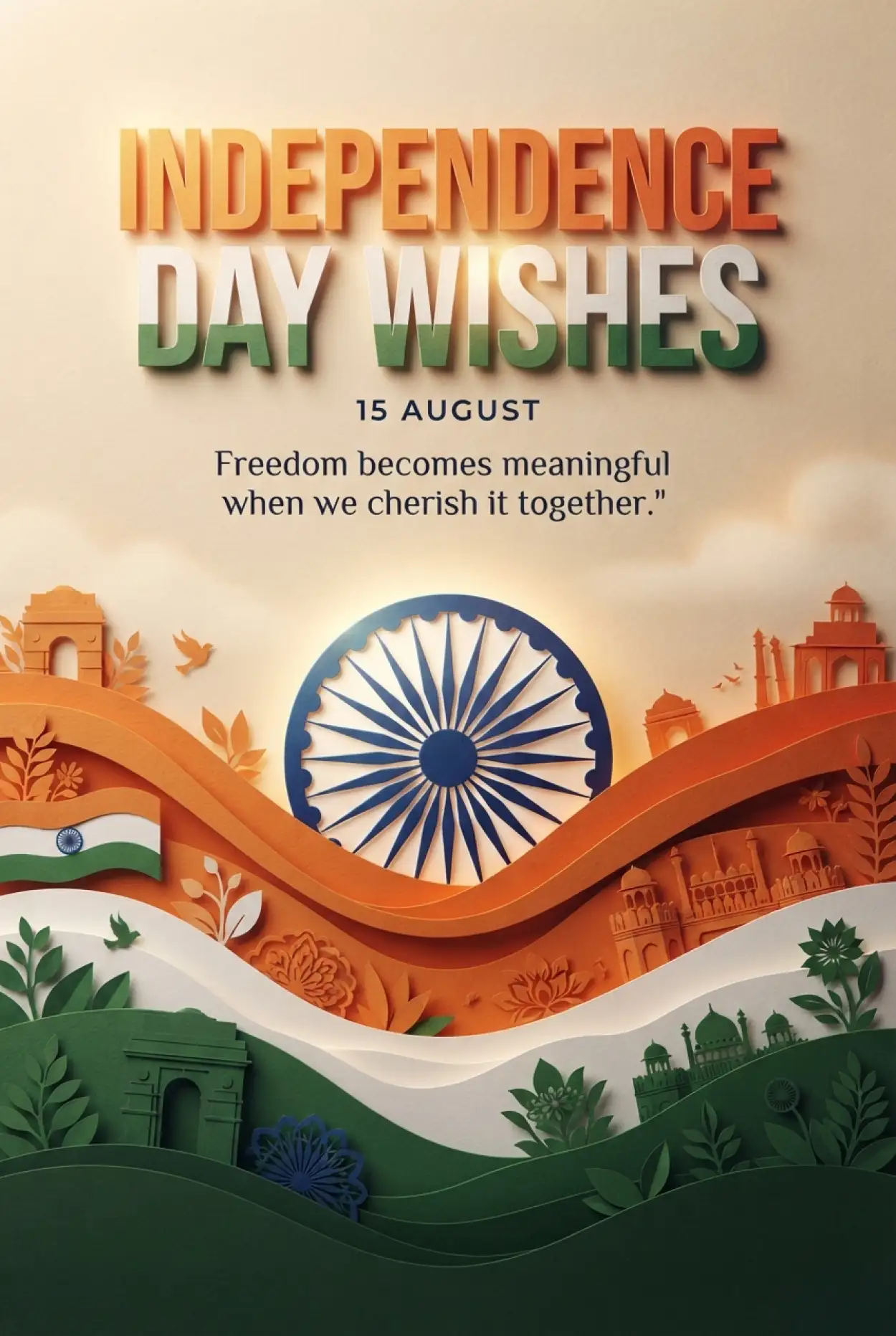 Free Download Independence Day 2026 Attractive Wishes For Whatsapp Sharing - High Quality Indian Independence Day Wishes 2026 Image