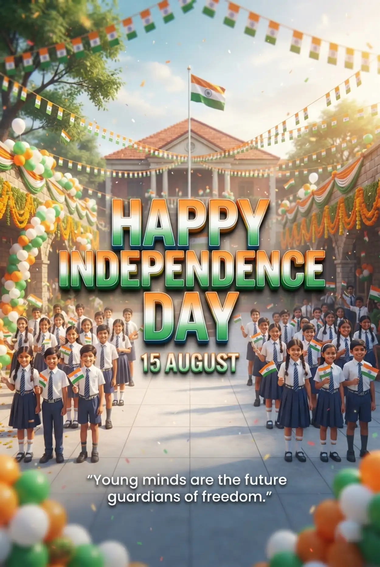 Free Download Independence Day 2026 School Wishes - High Quality Indian Independence Day Wishes 2026 Image